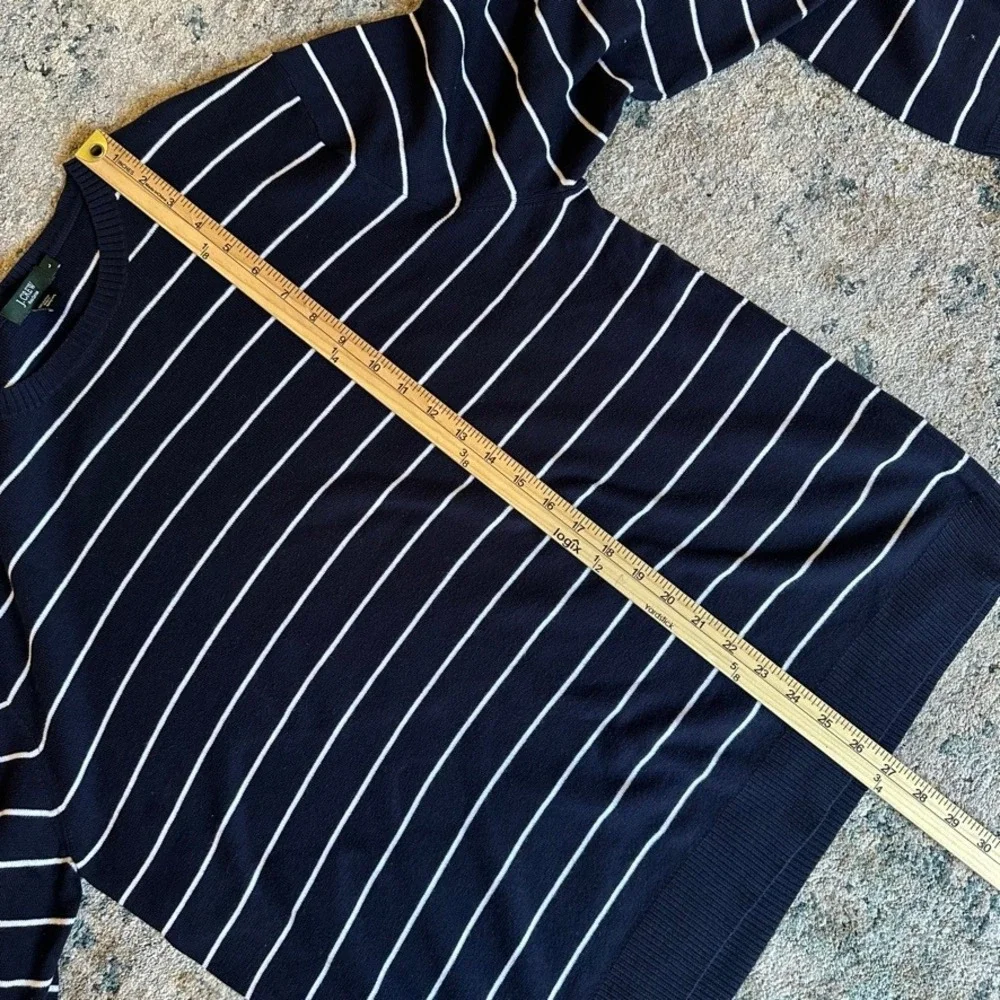 J.Crew Pima Cotton Striped Crewneck Sweater Mens L Navy White Nautical Mariner